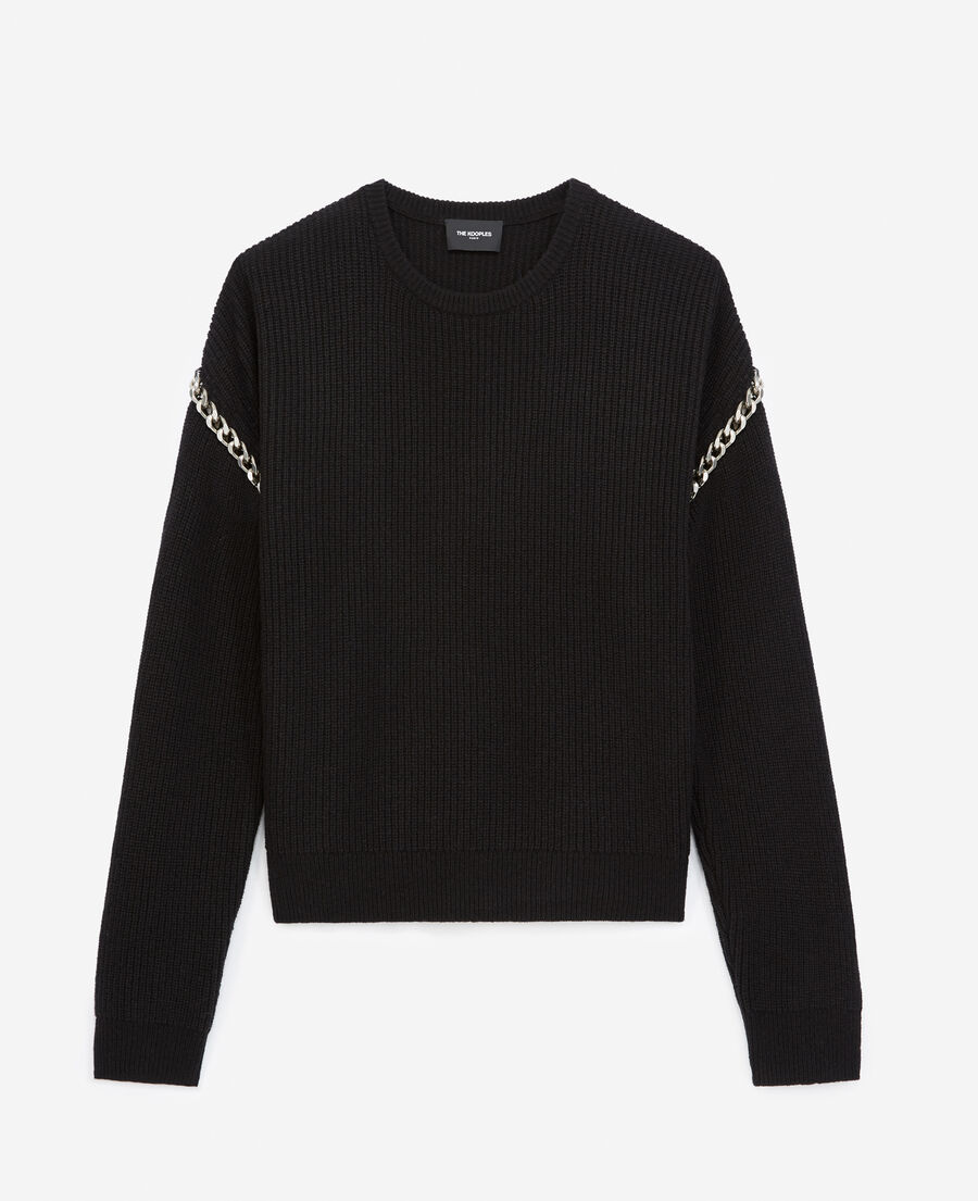 Loose black wool sweater with chain details | The Kooples
