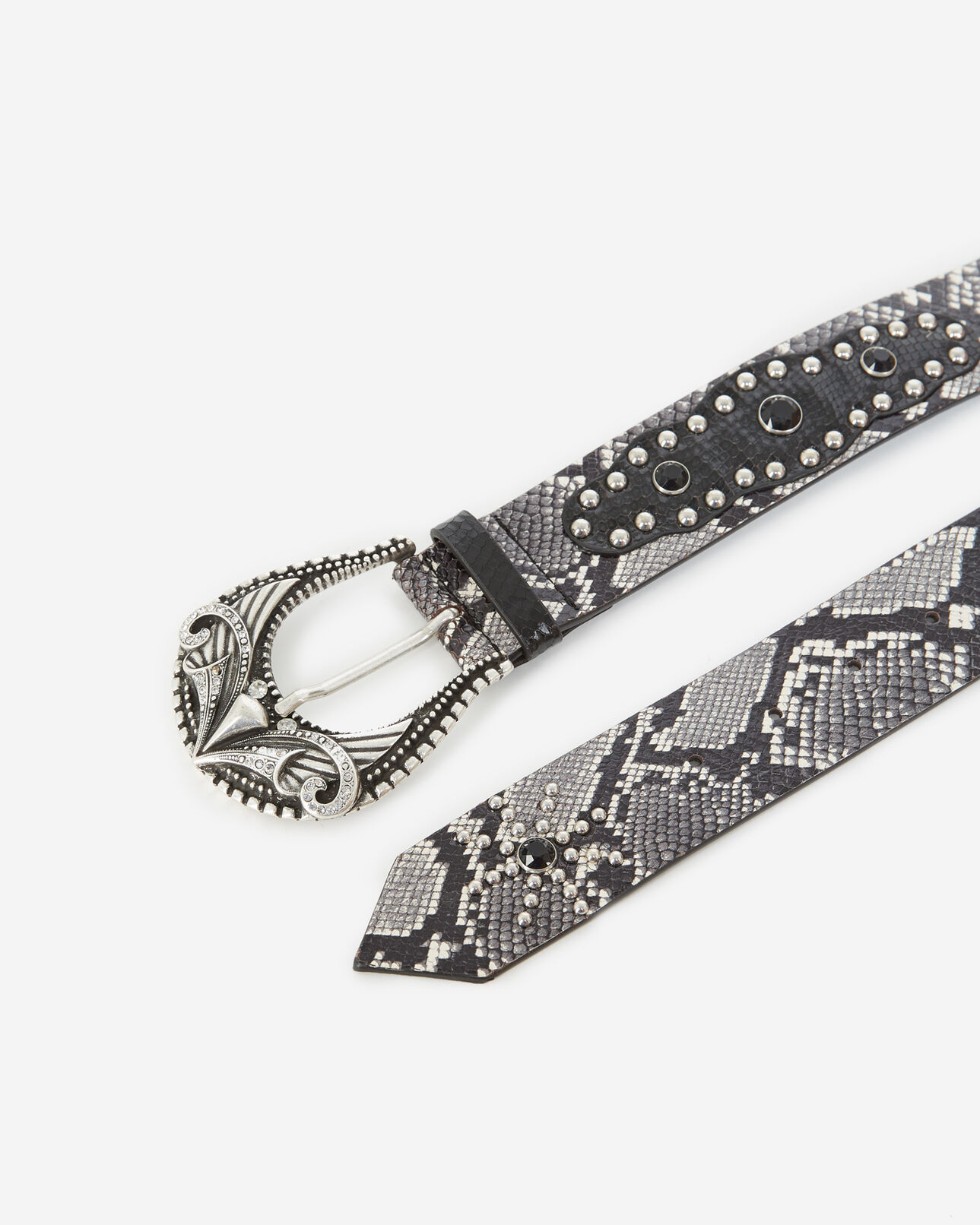 The Kooples WOMEN WHITE / BLACK snake-effect leather belt w/rhinestone buckle