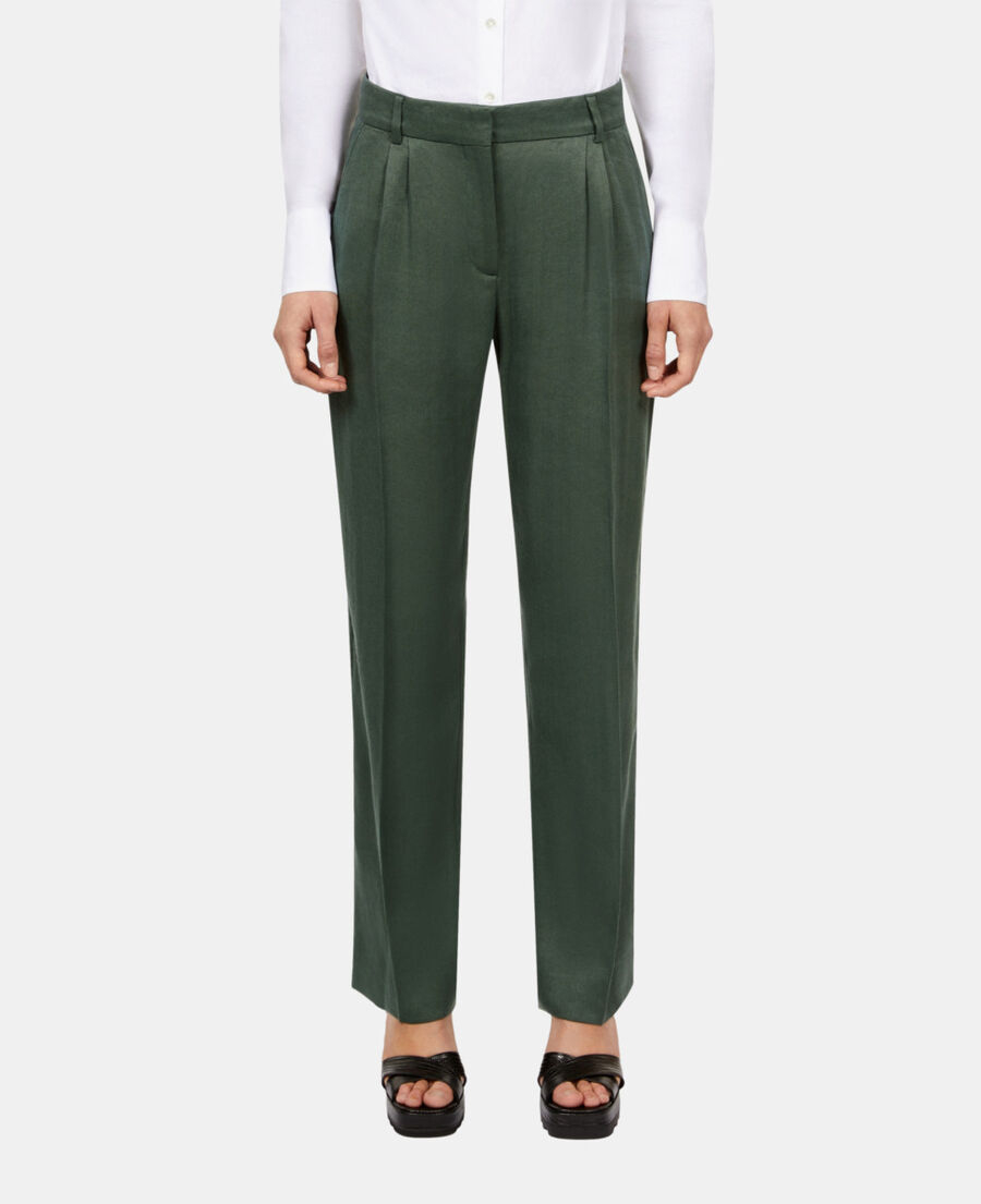 The Kooples FEMME WOOD KAKI pantalon tailleur en soie vert