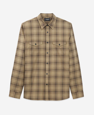 The Kooples HOMME BROWN chemise col classique beige à carreaux