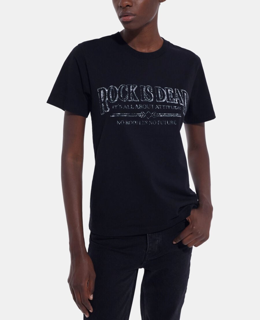 The Kooples WOMEN BLACK WASHED black t-shirt with screen print