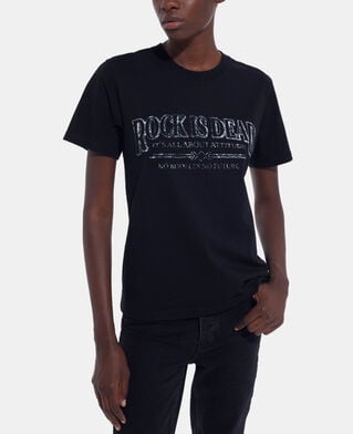 The Kooples WOMEN BLACK WASHED black t-shirt with screen print