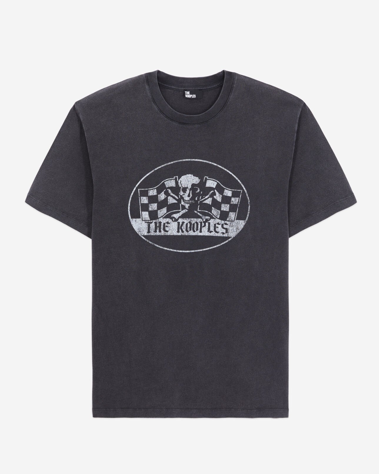 The Kooples HERREN BLACK WASHED schwarzes t-shirt herren mit racing-skull-siebdruck