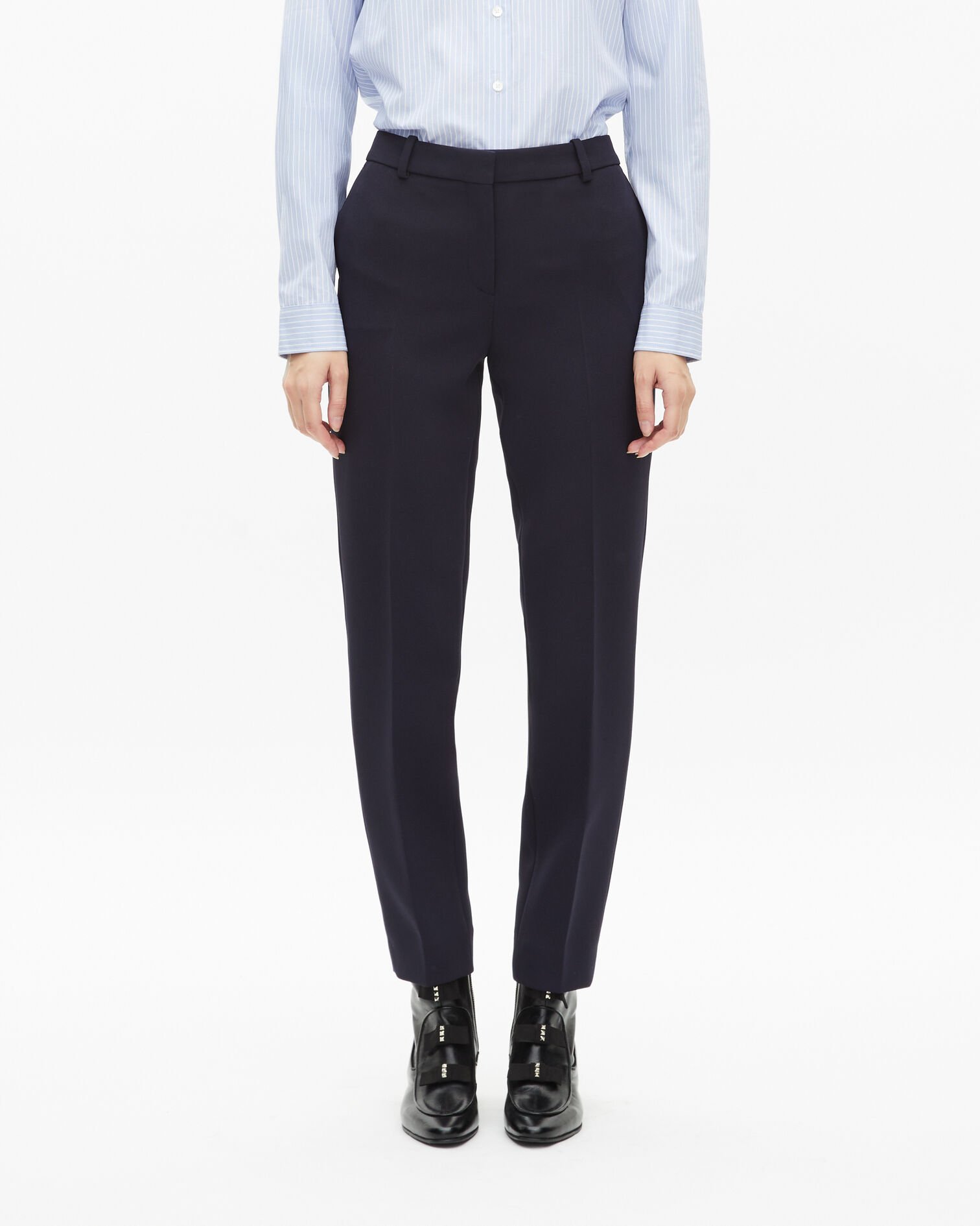 Slim-fit crepe pants navy blue, DARK NAVY, hi-res image number null
