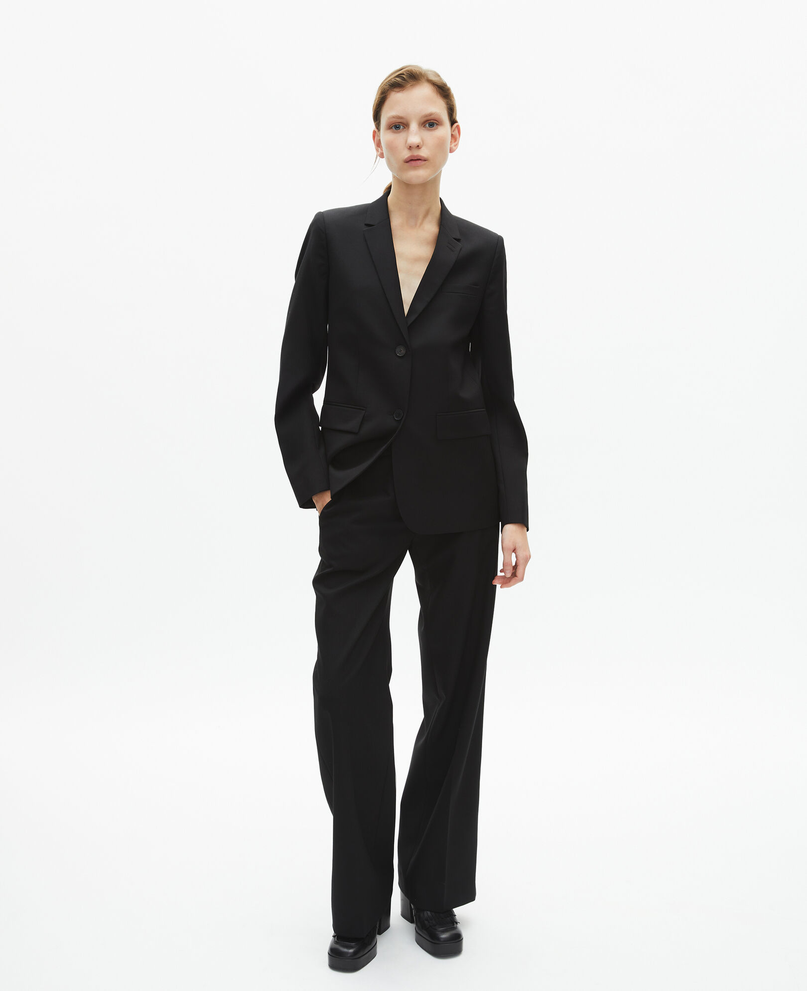 The Kooples WOMEN BLACK black wool suit jacket cinched cut