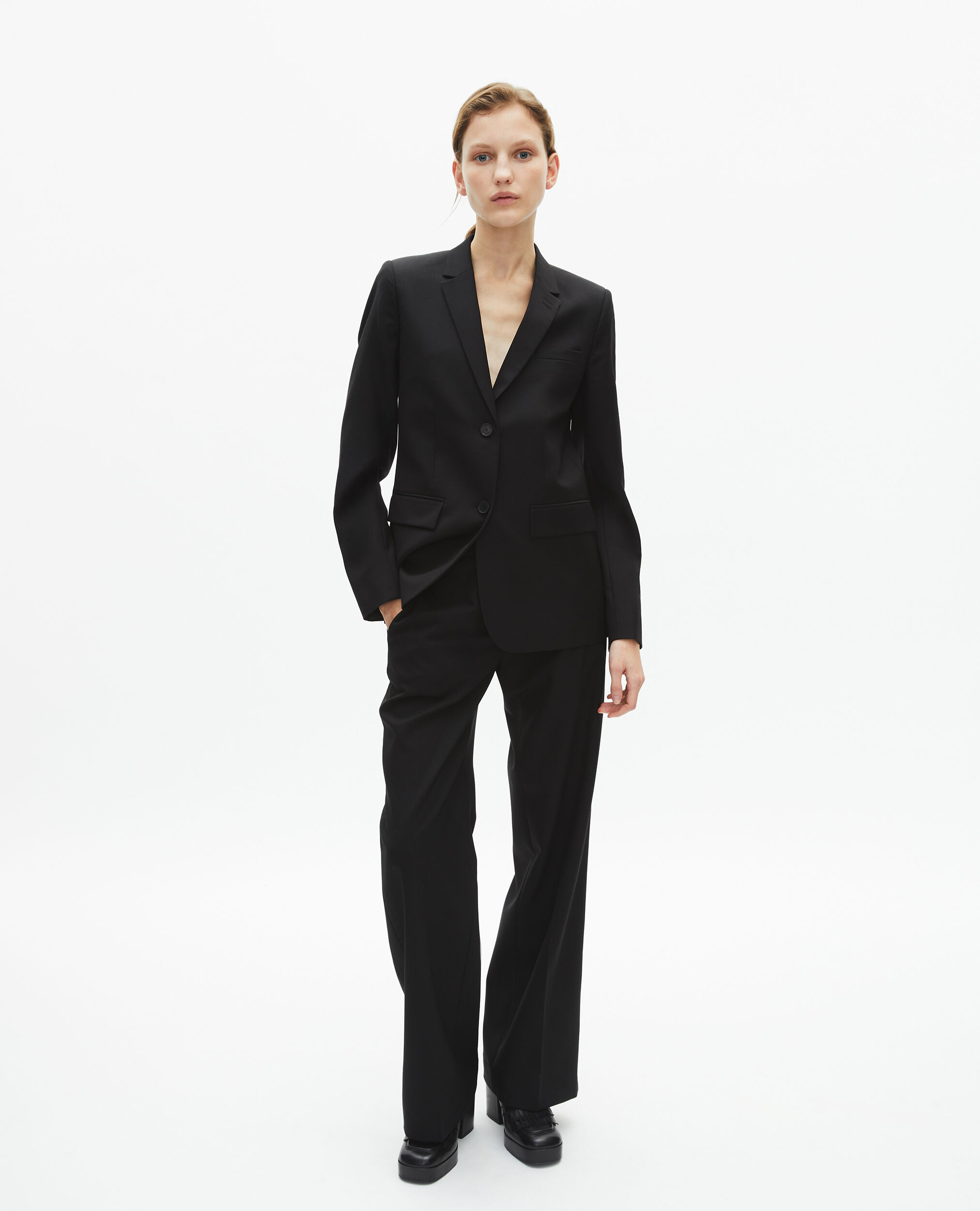 Black wool suit jacket cinched cut, BLACK, hi-res image number null