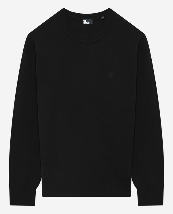 The Kooples HOMME BLACK pull col rond en laine mérinos noir