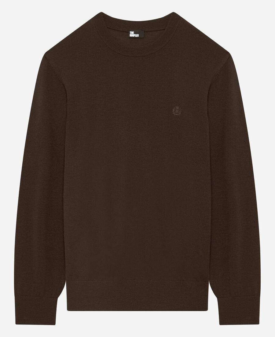 The Kooples HOMME DARK BROWN pull col rond en laine mérinos marron