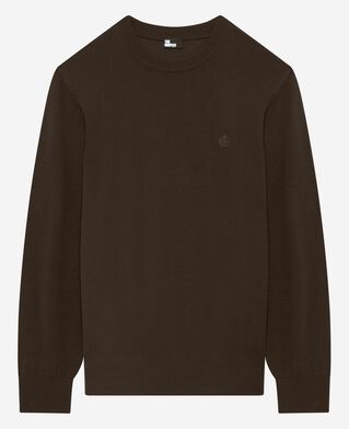The Kooples HOMME DARK BROWN pull col rond en laine mérinos marron