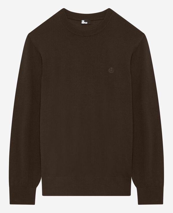 The Kooples HERREN DARK BROWN pullover mit rundhalsausschnitt aus brauner merinowolle