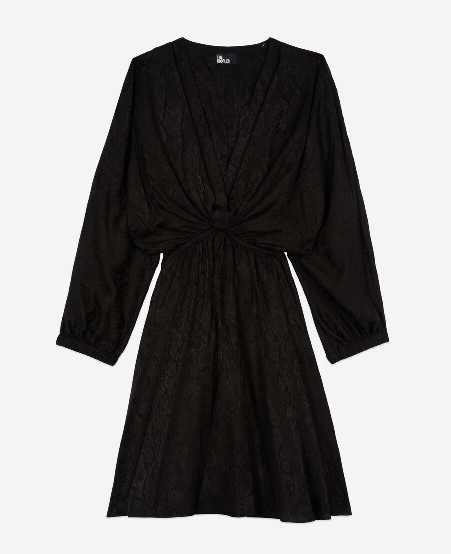 short black python jacquard dress with draping