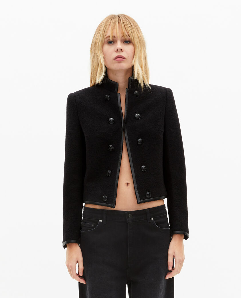 The Kooples WOMEN BLACK officer-style jacket in black wool
