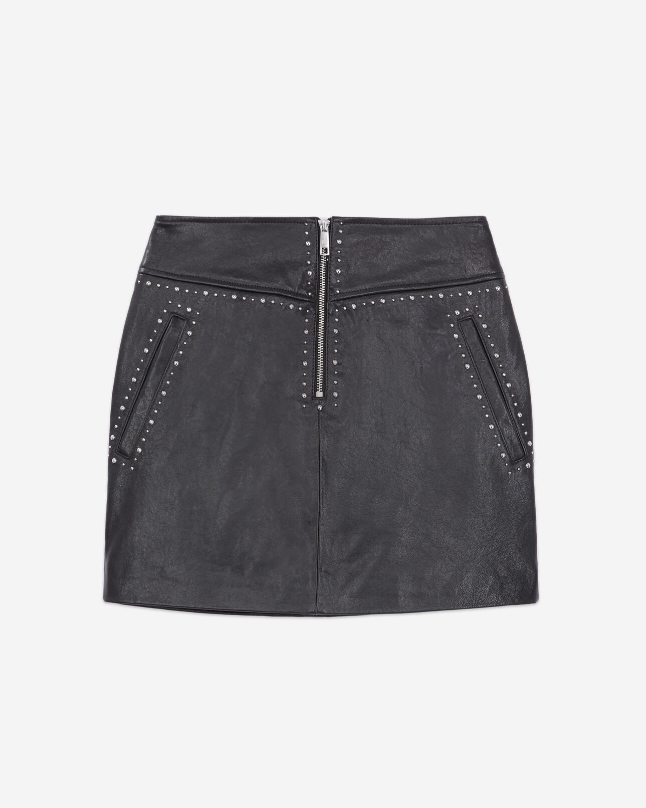 The Kooples FEMME BLACK jupe courte en cuir noir avec clous