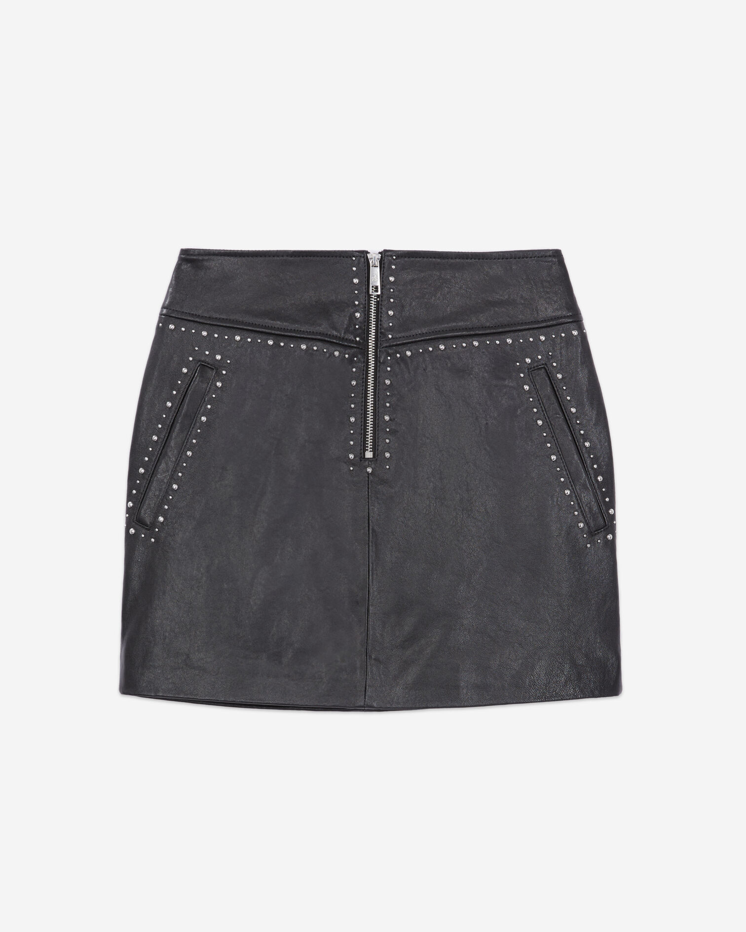 Jupe courte en cuir noir avec clous, BLACK, hi-res image number null
