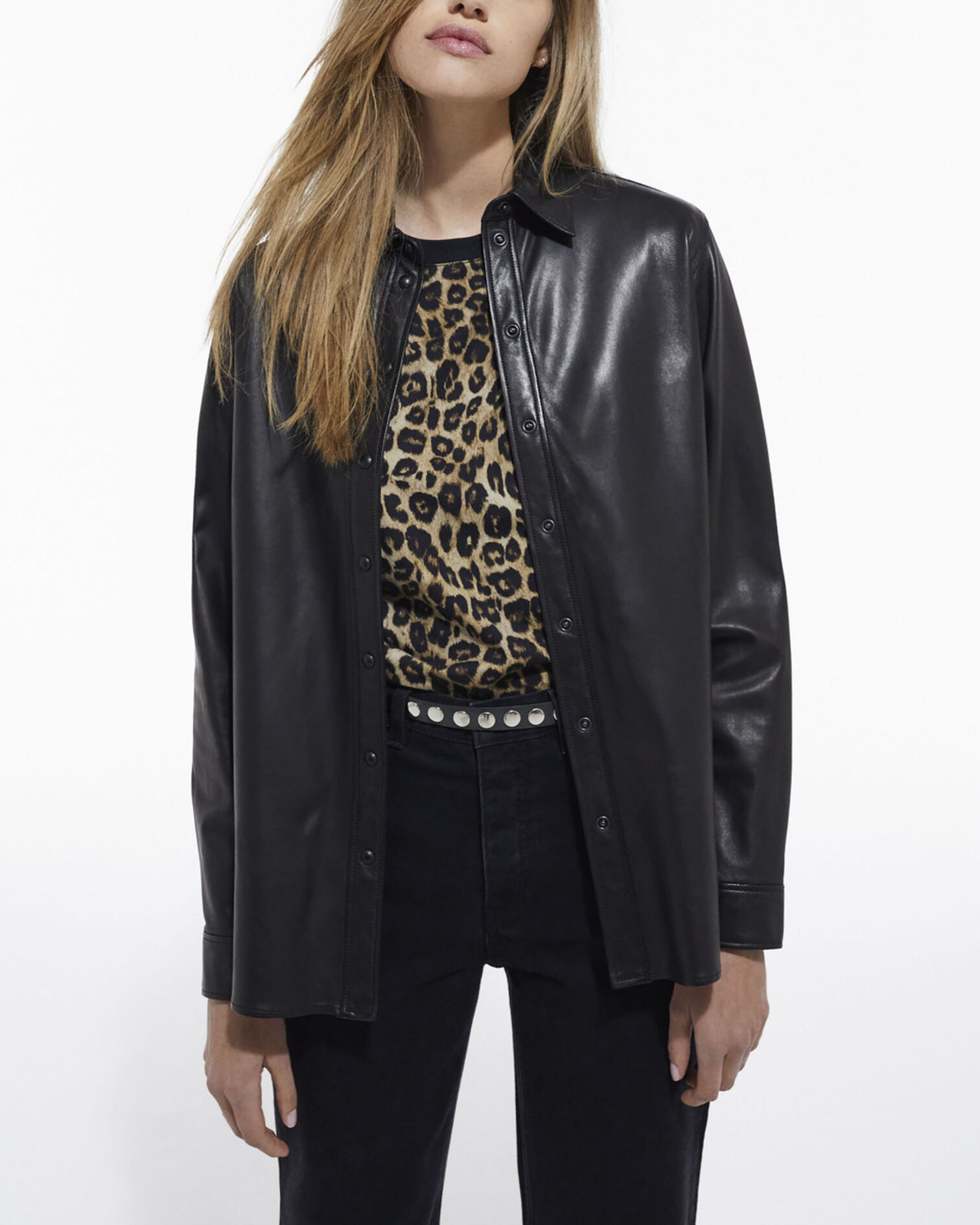 Chemise en cuir noire, BLACK, hi-res image number null