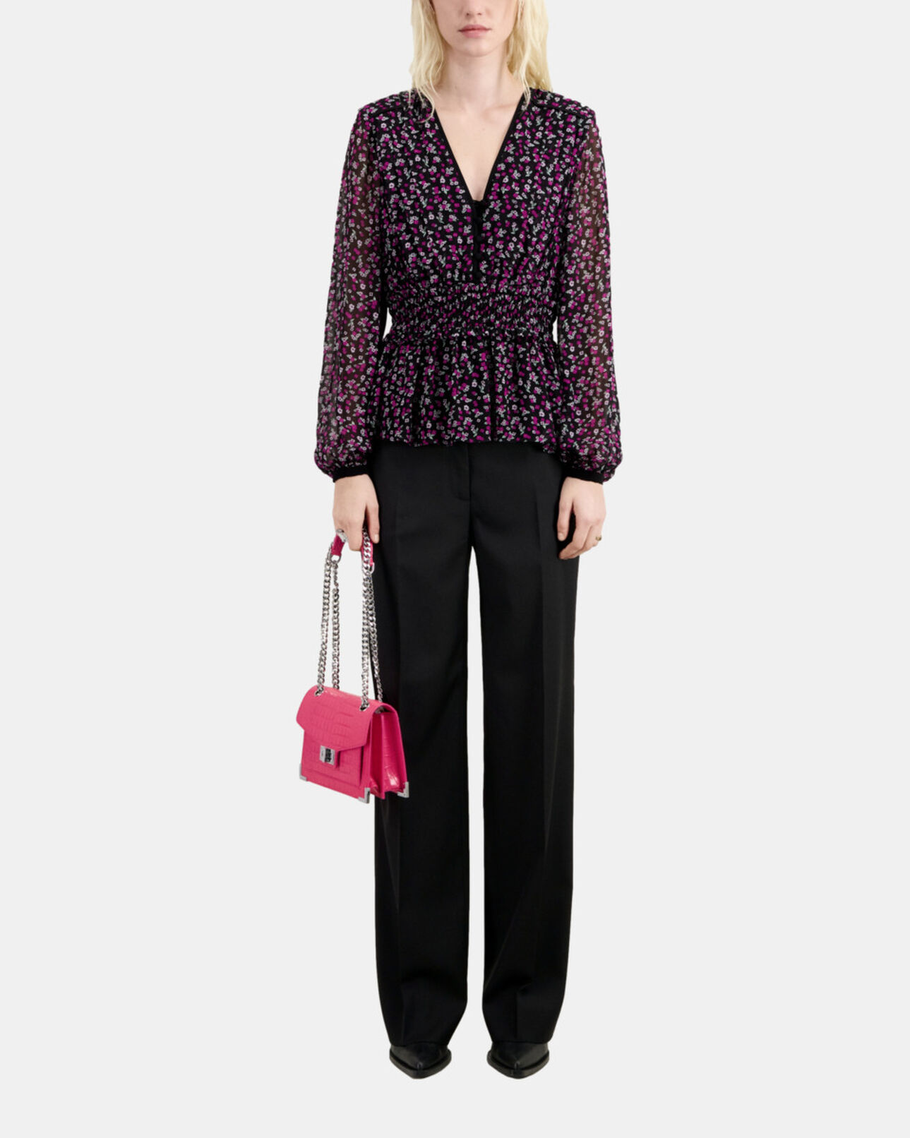The Kooples WOMEN BLACK / PINK printed top with smocking
