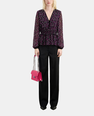 The Kooples F BLACK / PINK printed top with smocking