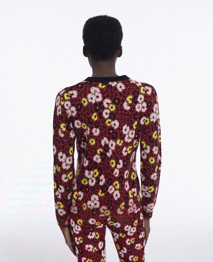 The Kooples FEMME DARK RED pull en laine imprimé fleuri