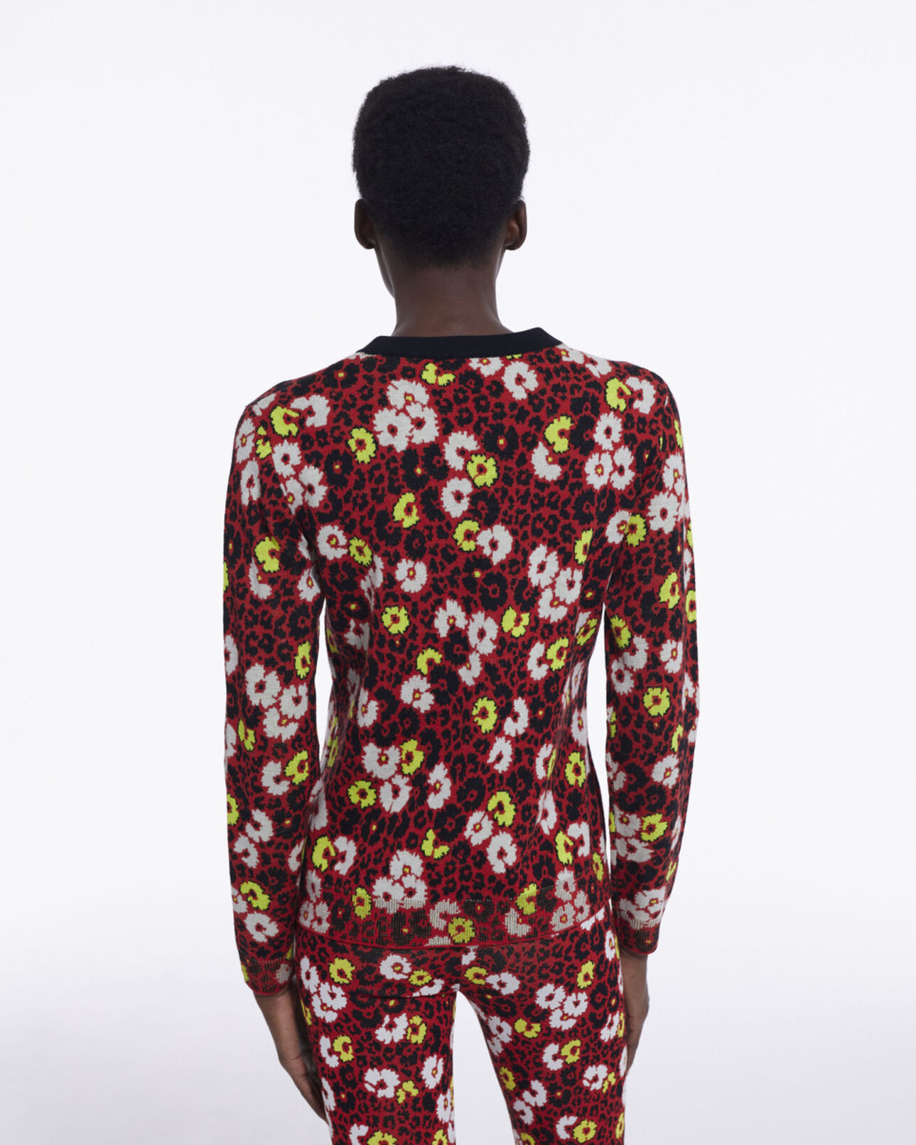 The Kooples WOMEN DARK RED floral print wool sweater