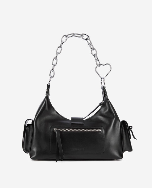 The Kooples WOMEN BLACK amelia bag with chain in black smooth leather