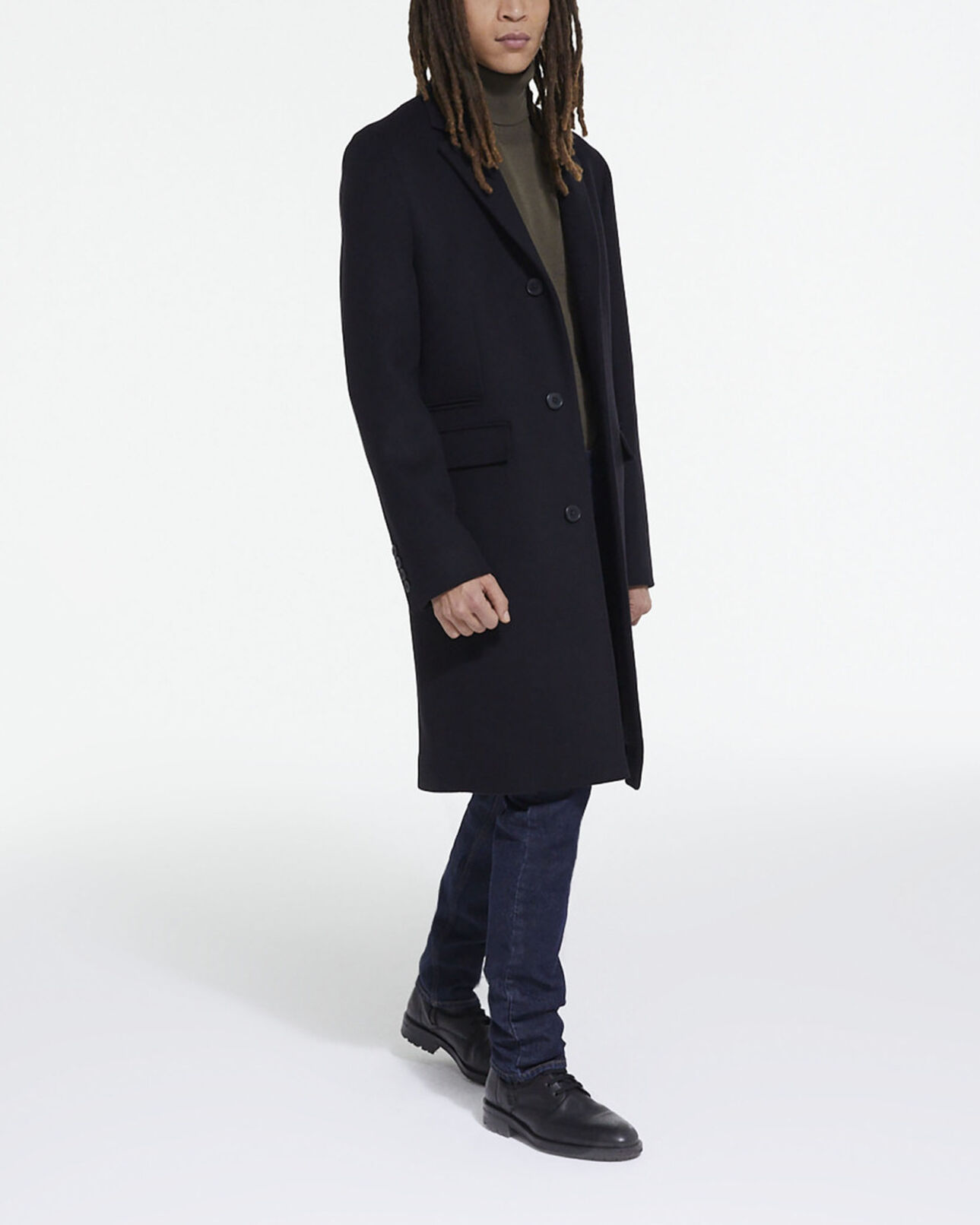 The Kooples MEN BLACK long wool coat with leopard lining