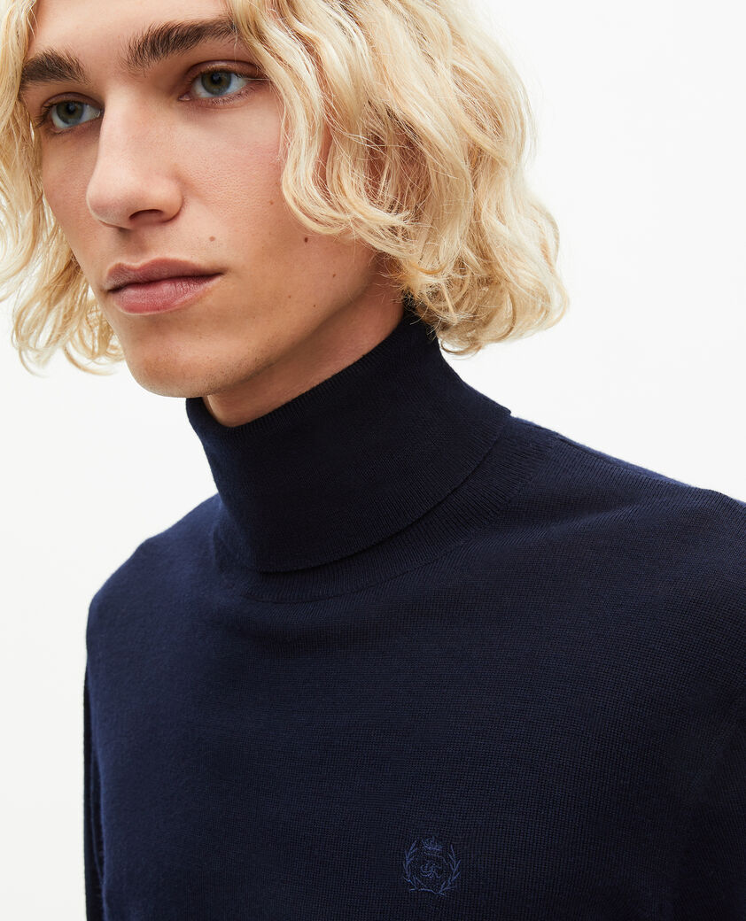 The Kooples HOMME NAVY pull col roulé en laine mérinos marine