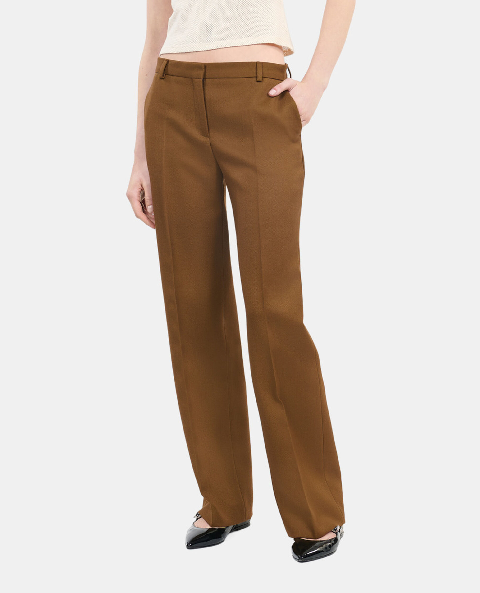 Loose-fitting brown suit trousers , KAKI, hi-res image number null