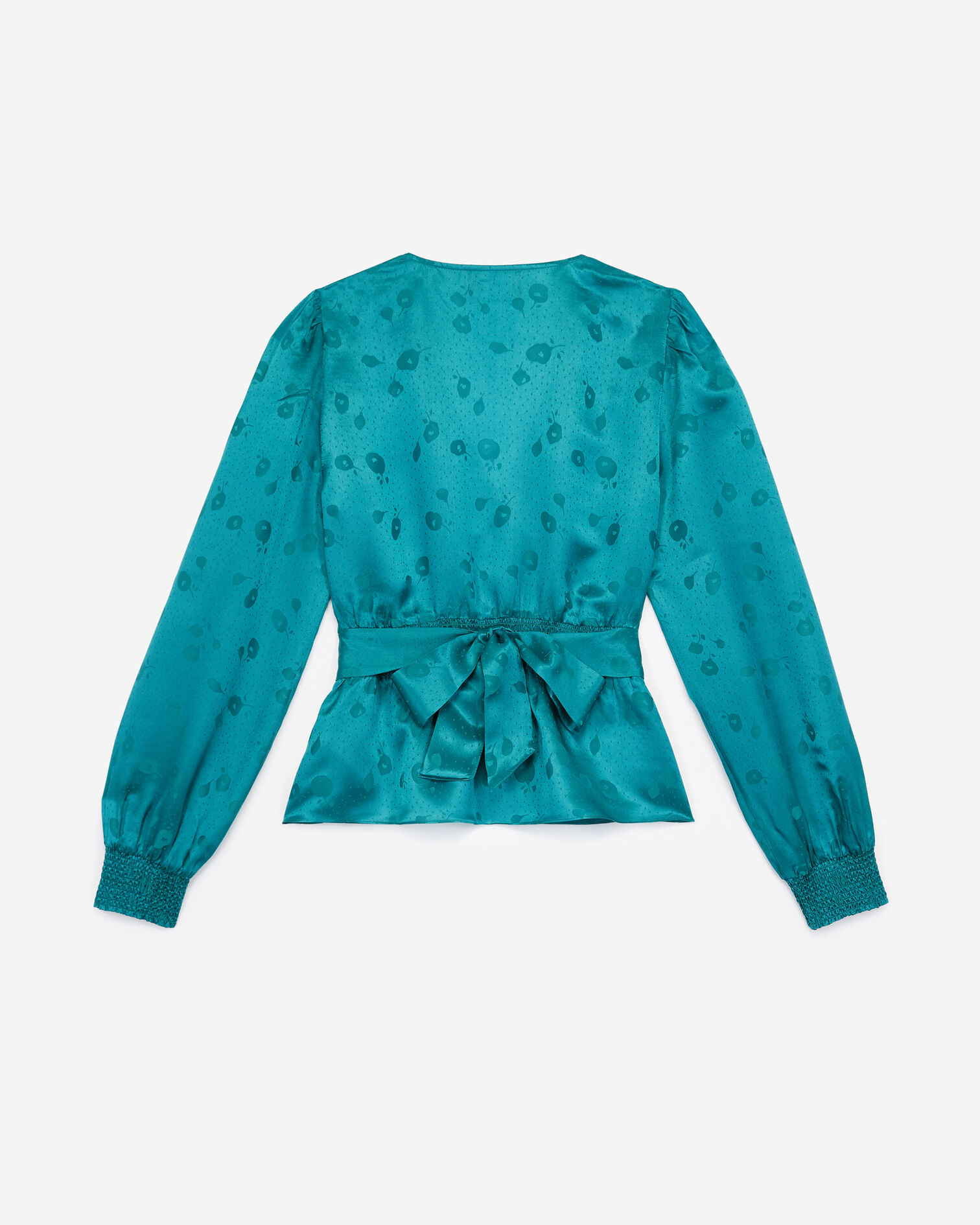 Satiny green wrap top, EMERAUDE, hi-res image number null