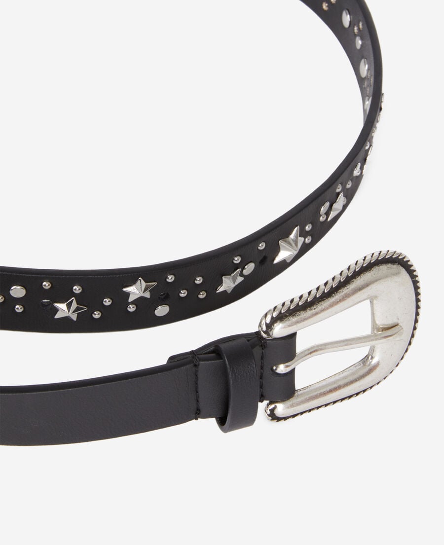 The Kooples FEMME BLACK ceinture en cuir noir avec &eacute;toiles