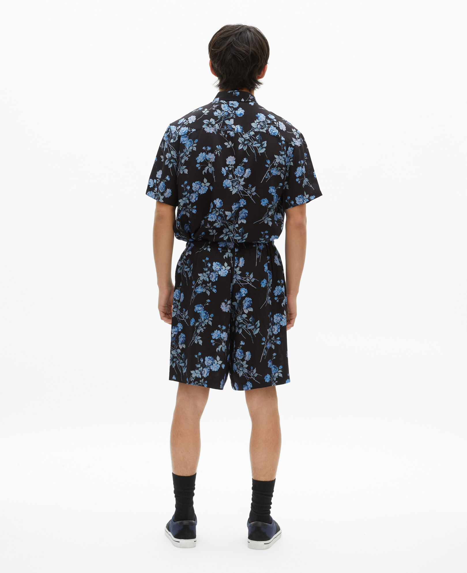 The Kooples MEN BLACK BLUE 'neon roses' print bermuda shorts
