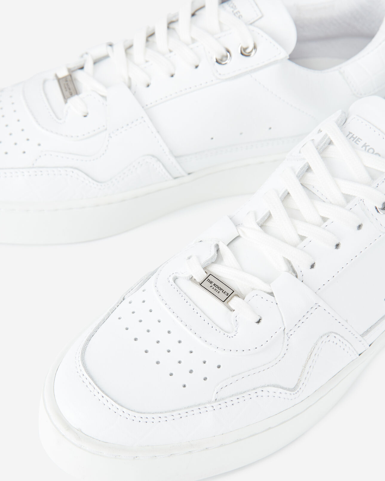 The Kooples DAMEN WHITE weiße turnschuhe aus leder mit krokodetail