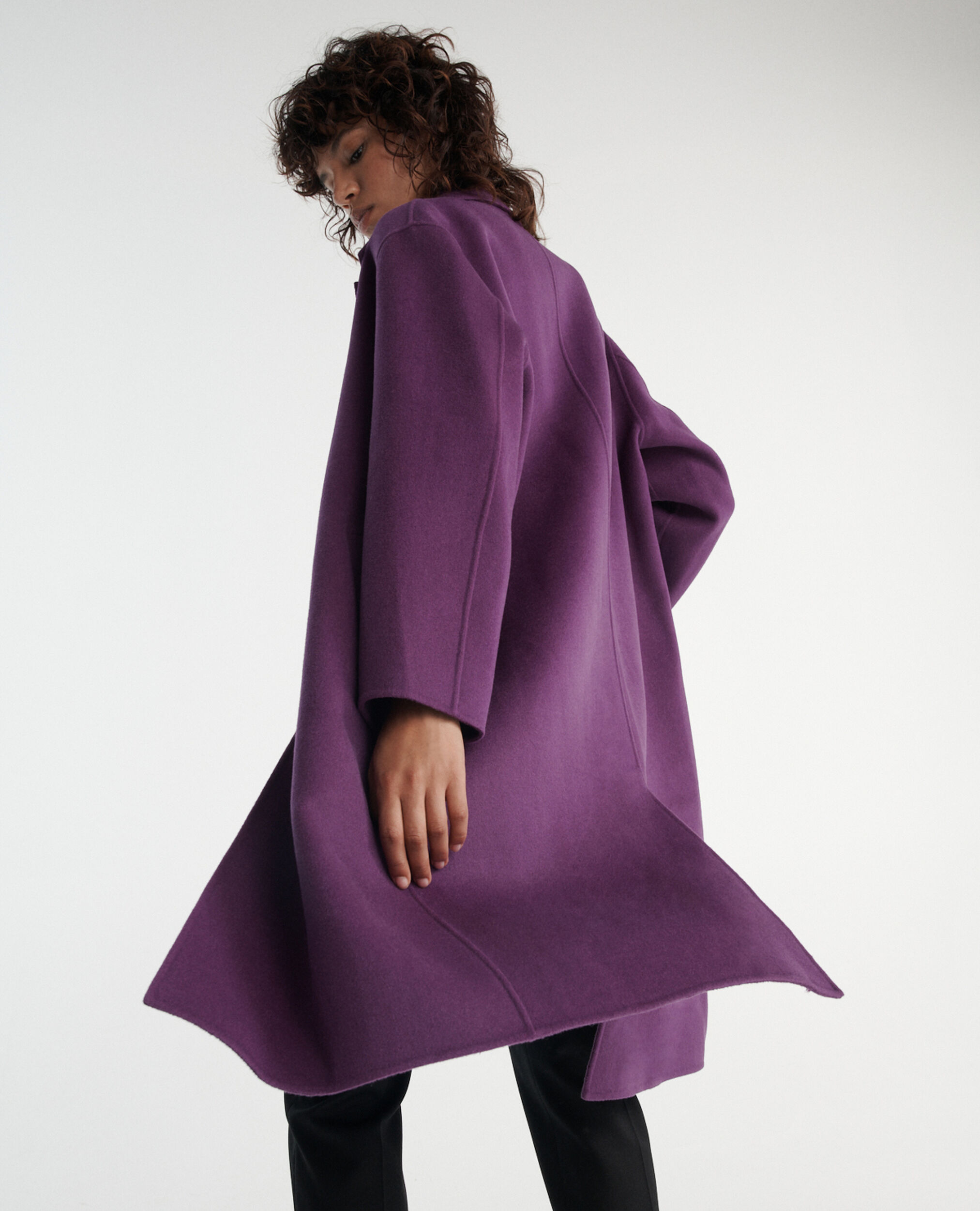 Oversized double-faced purple wool coat, MAUVE, hi-res image number null