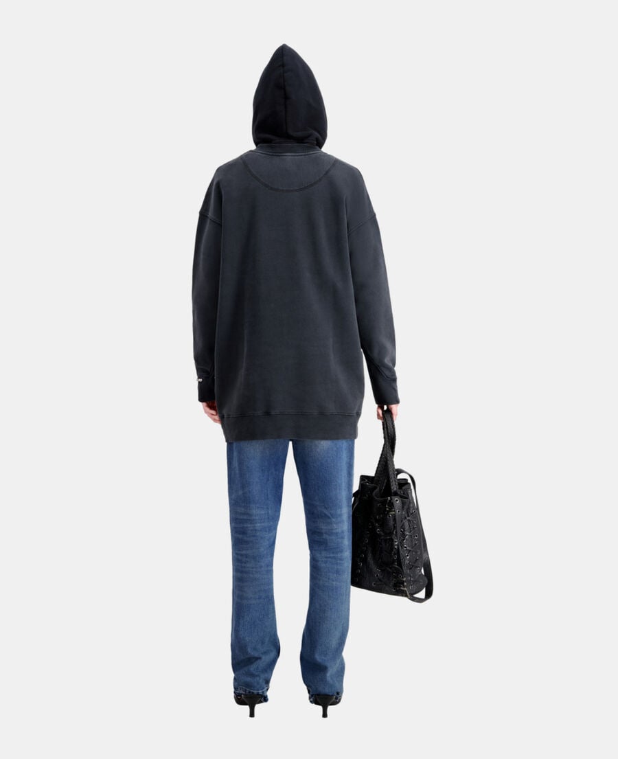 The Kooples FEMME BLACK WASHED robe femme type sweatshirt noire avec sérigraphie barking dog