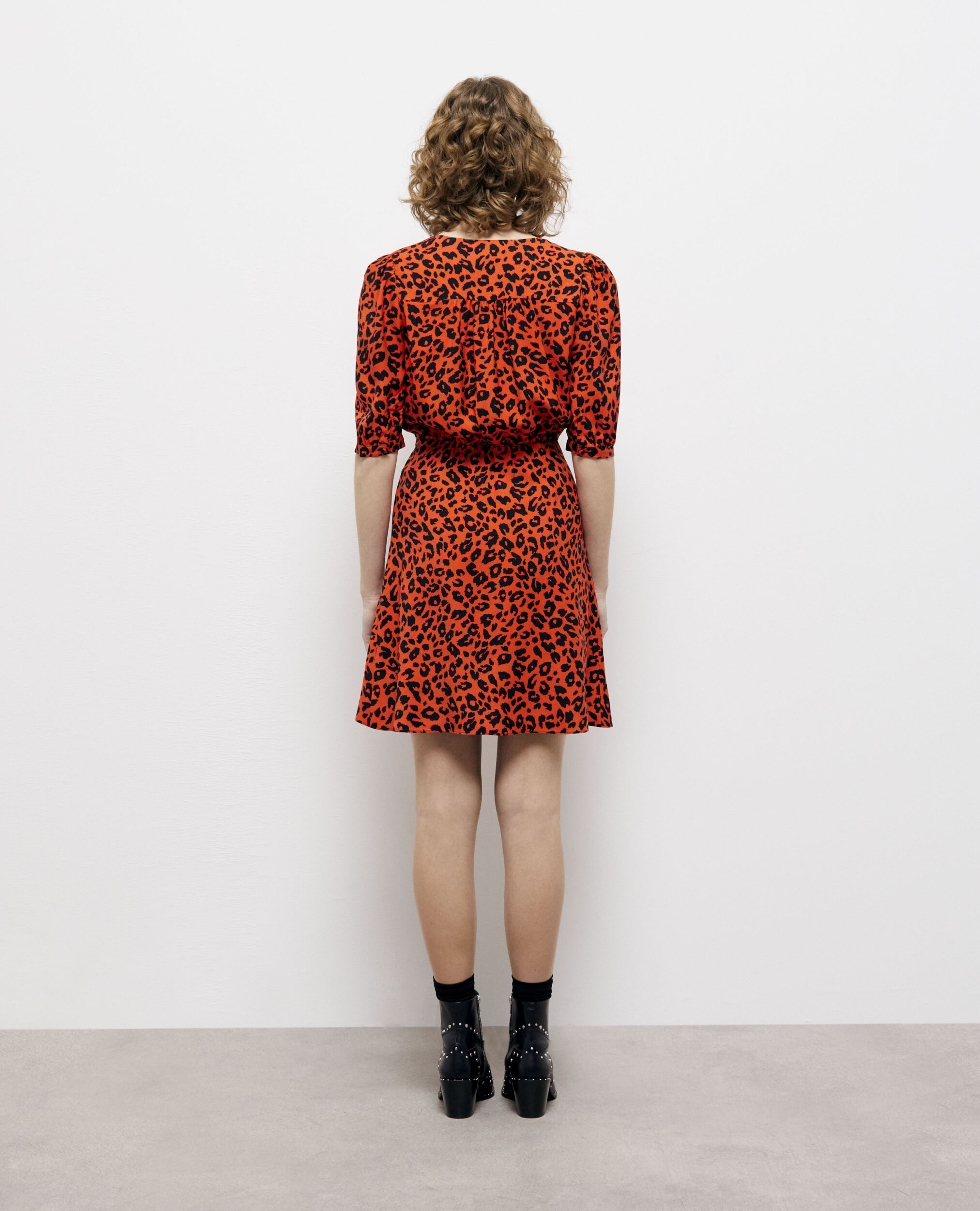 Leopard print short dress, ORANGE - BLACK, hi-res image number null