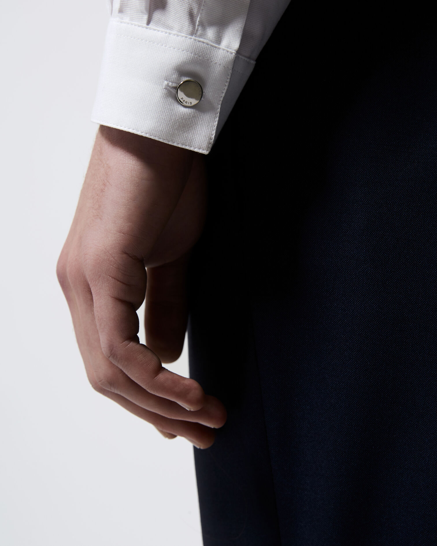 White cotton collarless slim-fit shirt, WHITE, hi-res image number null