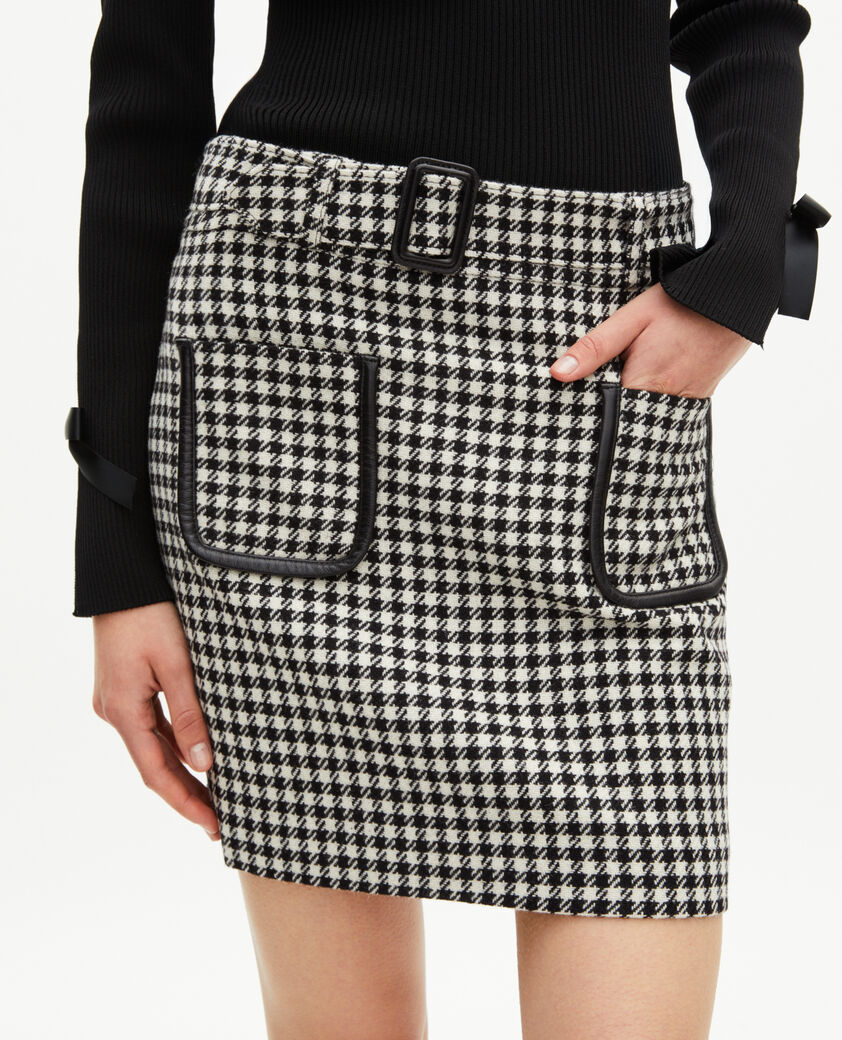 The Kooples FEMME BLACK WHITE jupe courte en pied de poule noire et blanche