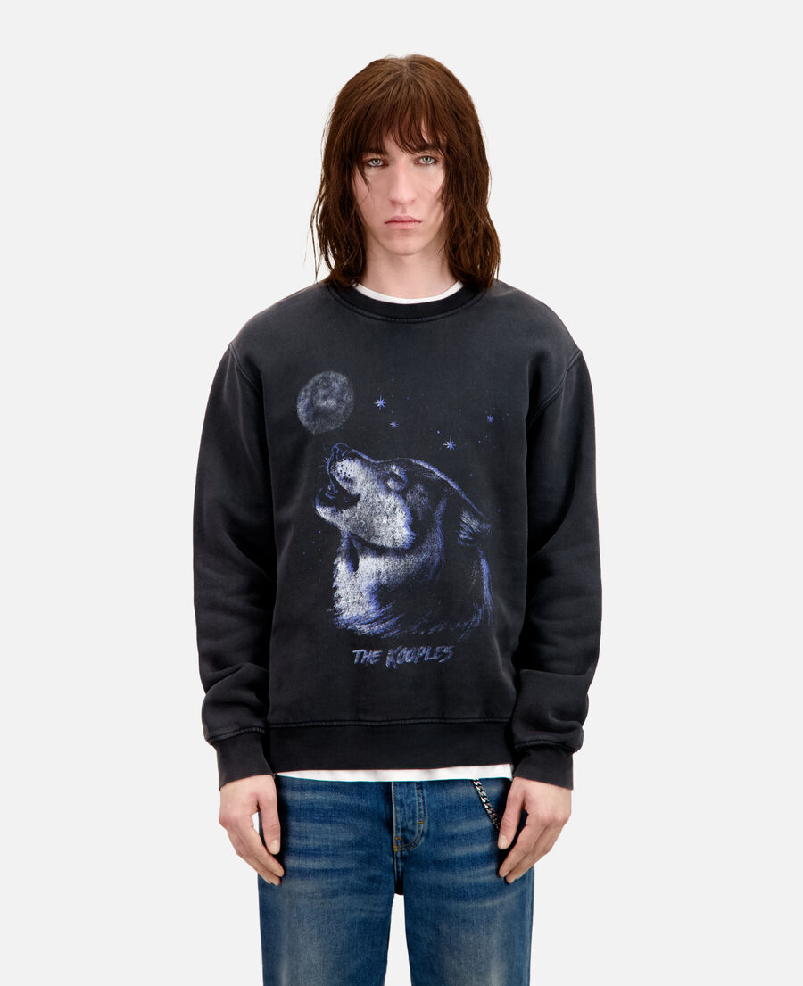 sweatshirt homme noir avec sérigraphie wolf