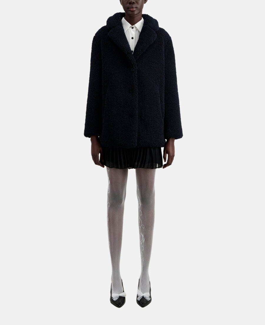 Manteau bleu marine court imitation fourrure | The Kooples