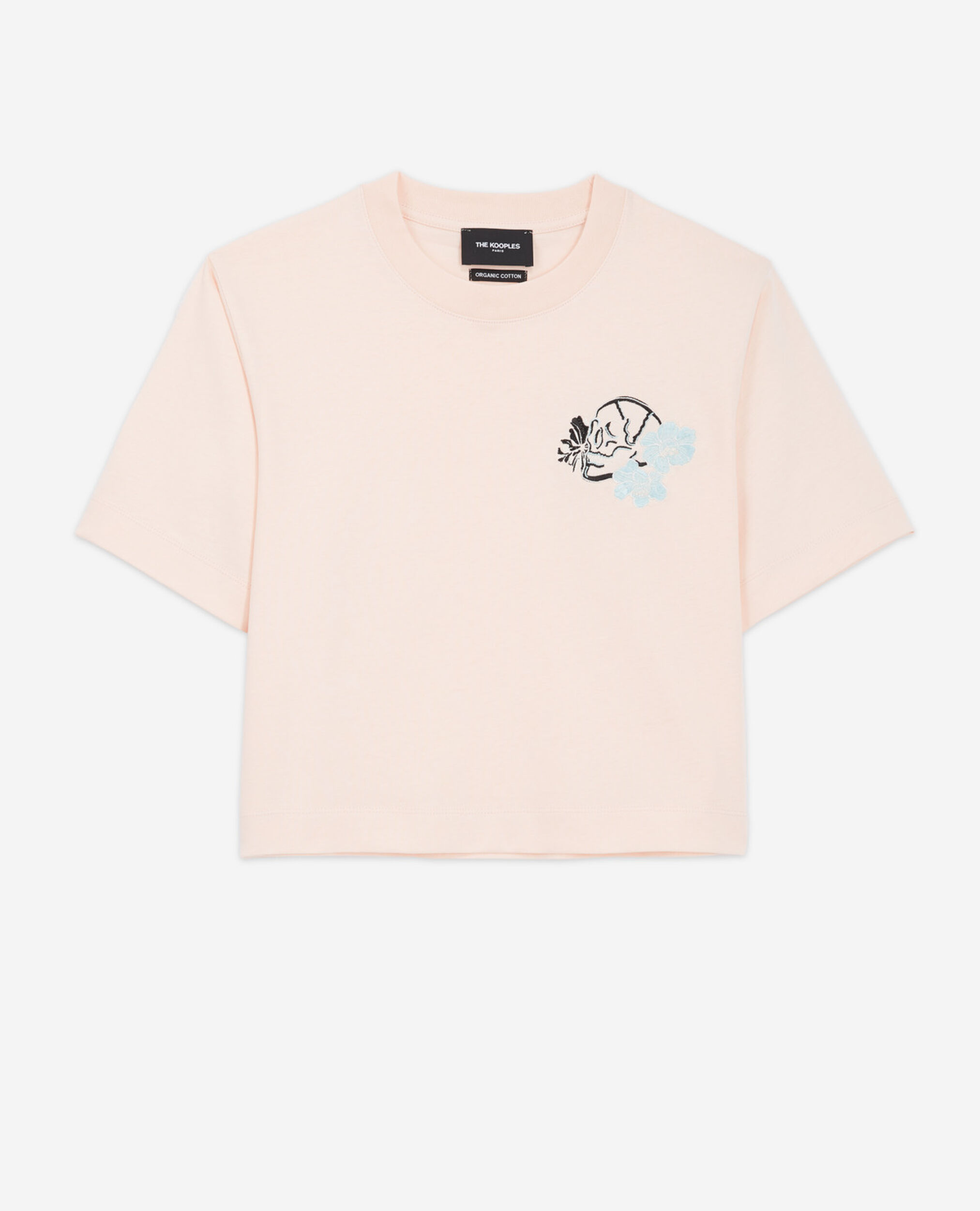 T-shirt rose brodé coton à col rond, BLUSH, hi-res image number null