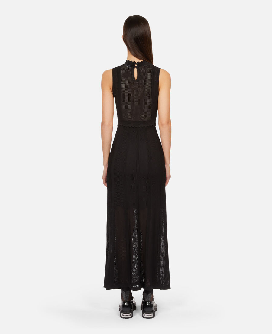 long black openwork knit dress