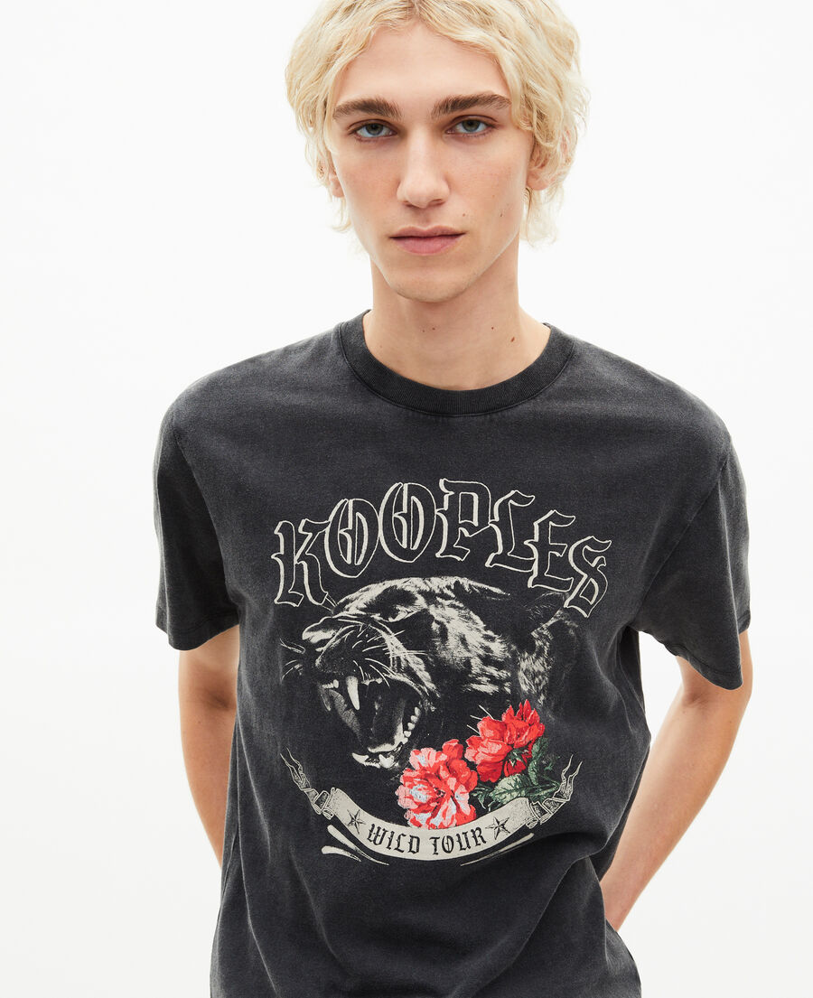 The Kooples MEN BLACK WASHED panther t-shirt, black