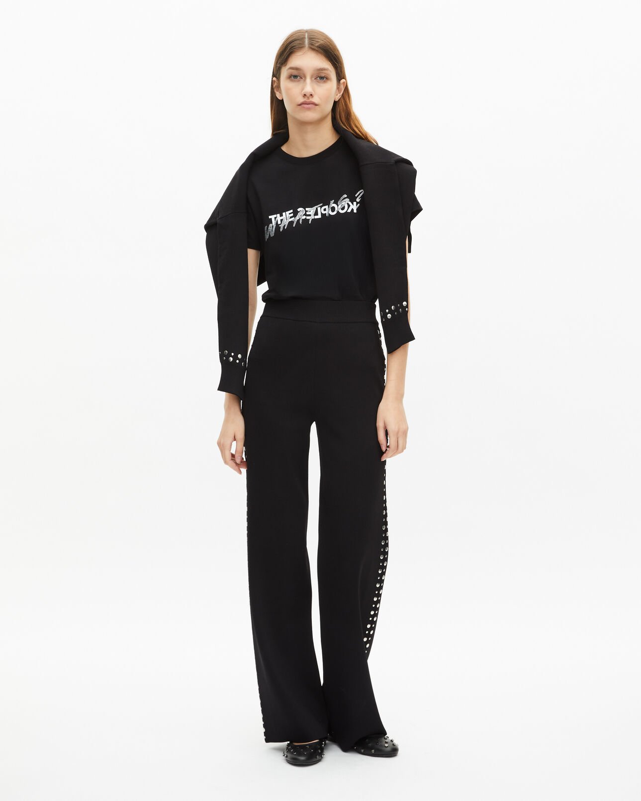 The Kooples DAMEN BLACK schwarze strickhose mit nieten