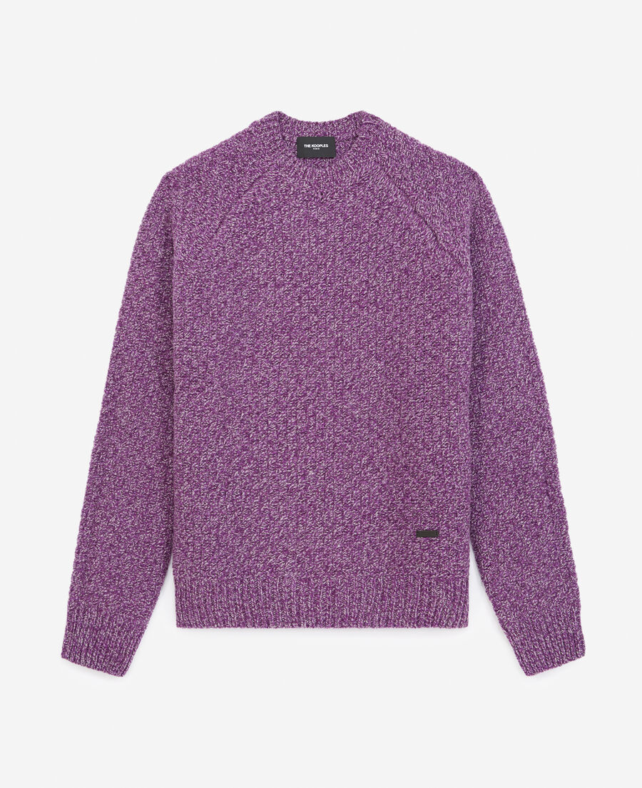 purple wool sweater with a honeycomb texture