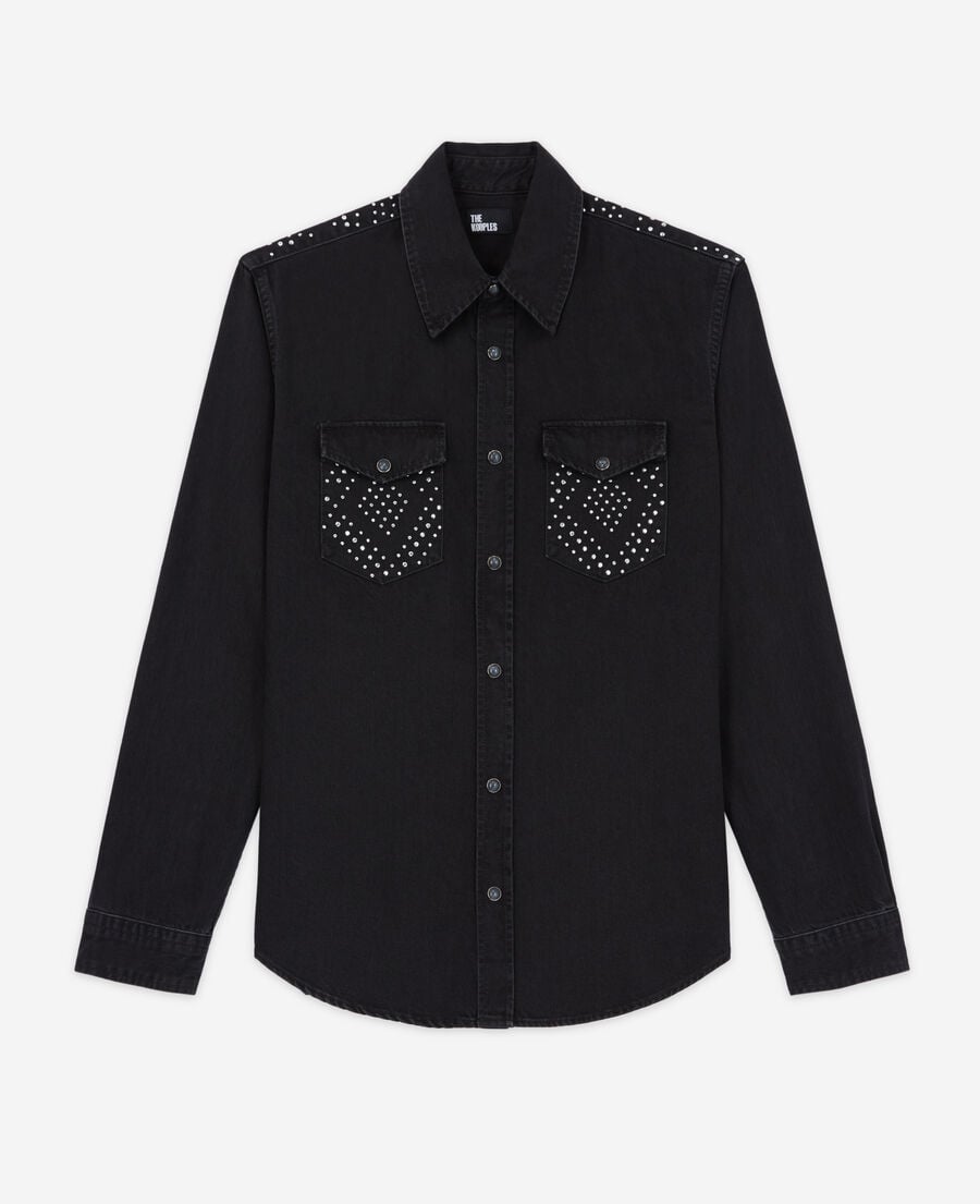 The Kooples MUJER BLACK WASHED camisa detalles tachuelas negra
