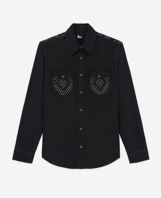 The Kooples MUJER BLACK WASHED camisa detalles tachuelas negra