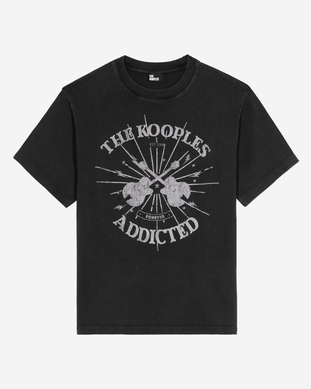 The Kooples DAMEN BLACK WASHED t-shirt mit siebdruck und verwaschenen schwarzen strasssteinen