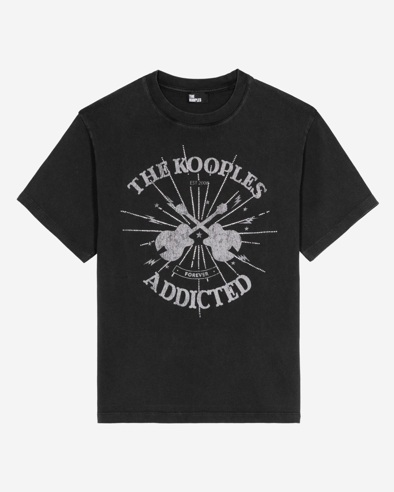 T-Shirt mit Siebdruck und verwaschenen schwarzen Strasssteinen, BLACK WASHED, hi-res image number null