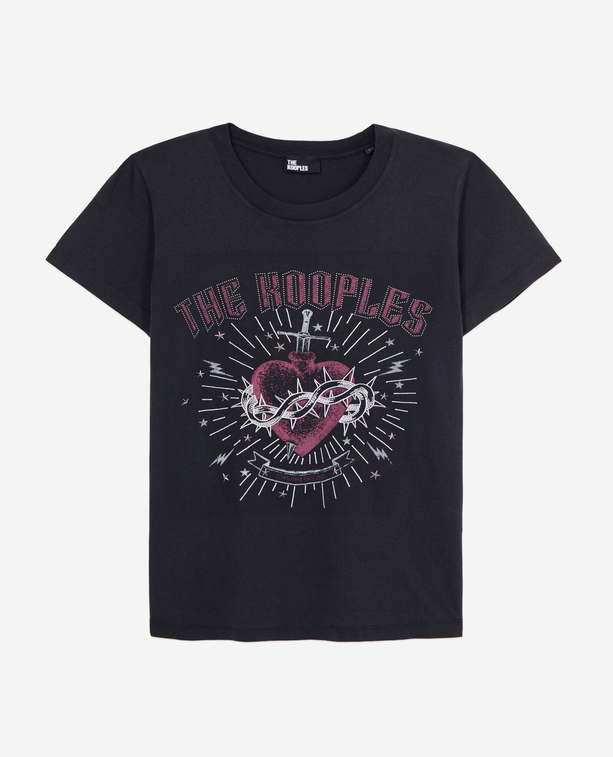 Women's black t-shirt with dagger through heart serigraphy, BLACK, hi-res image number null