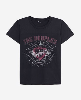 The Kooples F BLACK women's black t-shirt with dagger through heart serigraphy