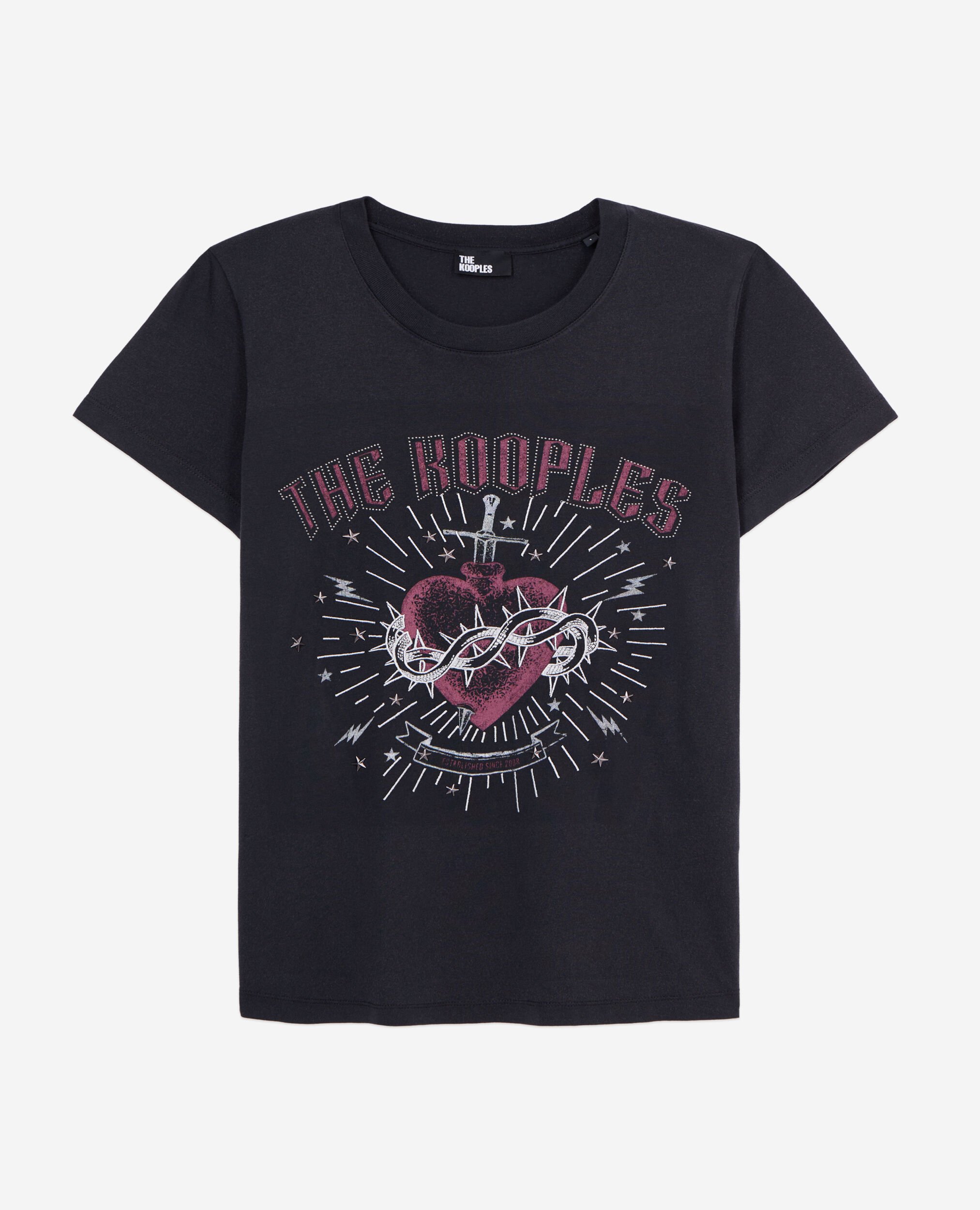 Women's black t-shirt with dagger through heart serigraphy, BLACK, hi-res image number null